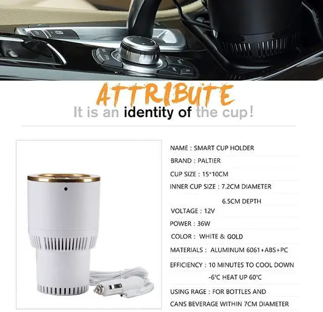 Alt view image 10 of 14 - Car Cup Holder with Drink Cooler Smart Mug Warmer 2-in-1 Car Tumbler Holder (White with Gold)