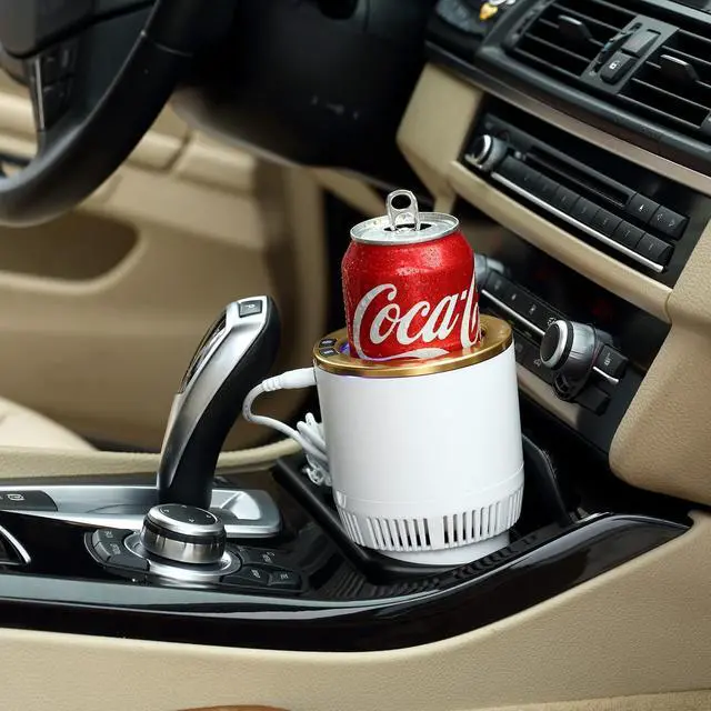 Alt view image 11 of 14 - Car Cup Holder with Drink Cooler Smart Mug Warmer 2-in-1 Car Tumbler Holder (White with Gold)