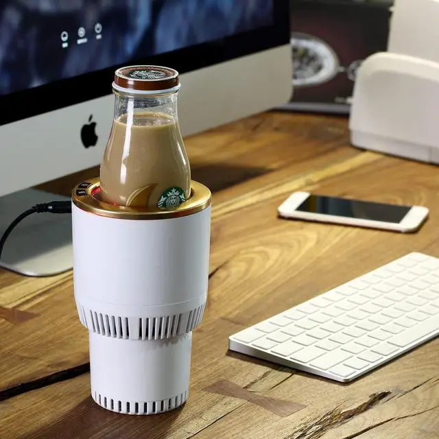 Alt view image 12 of 14 - Car Cup Holder with Drink Cooler Smart Mug Warmer 2-in-1 Car Tumbler Holder (White with Gold)