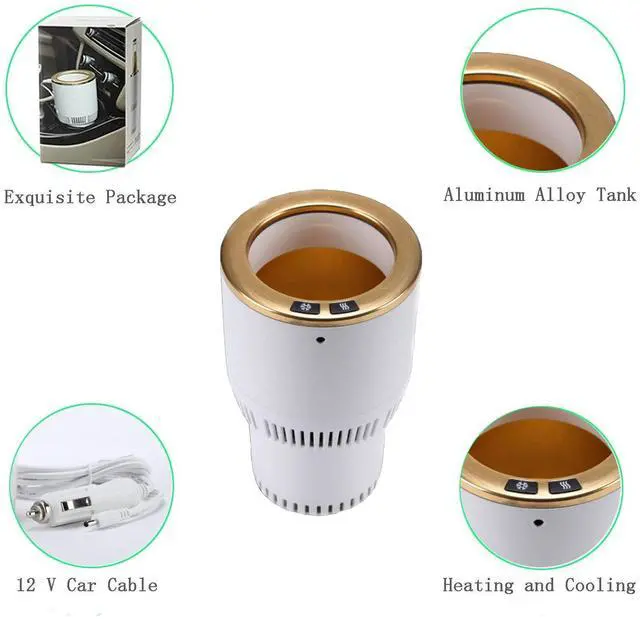 Alt view image 13 of 14 - Car Cup Holder with Drink Cooler Smart Mug Warmer 2-in-1 Car Tumbler Holder (White with Gold)