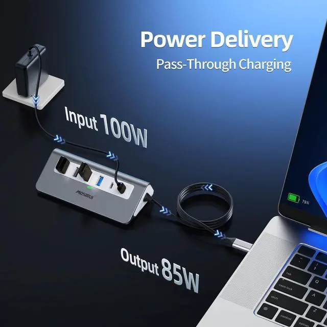 Alt view image 11 of 14 - 9 in 1 USB C Hub Multiport Adapter with 4K HDMI,Type C 3.0 5Gbps,USB A 3.0/2.0,PD 100W, SD/TF Card Reader,USB C Dock for MacBook Pro/Air,iPad,iMac,iPhone,HP,Dell and More (3.3 Ft)