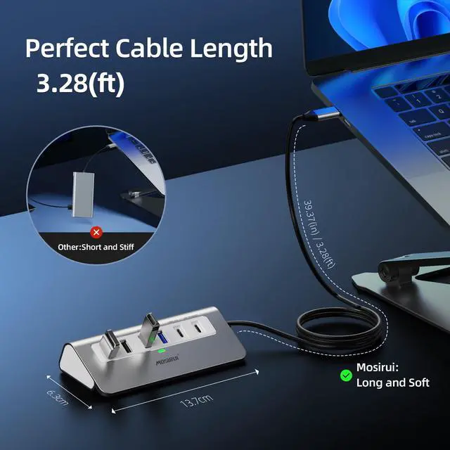 Alt view image 9 of 14 - 9 in 1 USB C Hub Multiport Adapter with 4K HDMI,Type C 3.0 5Gbps,USB A 3.0/2.0,PD 100W, SD/TF Card Reader,USB C Dock for MacBook Pro/Air,iPad,iMac,iPhone,HP,Dell and More (3.3 Ft)