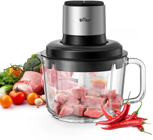 Alt view image 8 of 14 - Food Processor, Electric Food Chopper with 8 Cup/2L Handheld Glass Bowls, No-Hole 4 Bi-level Stainless Steel Blades for Easy Cleaning, 2 speed 400W Power Motor Grinder for Meat, and Baby Food