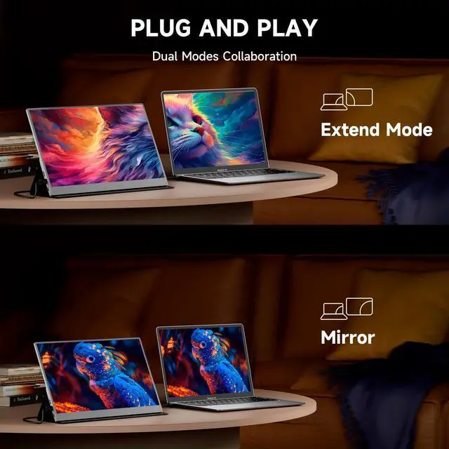 Alt view image 9 of 14 - Portable Monitor 15.6inch 1080P FHD, USB-C HDMI Computer Display, HDR IPS Gaming Monitor w/Premium Smart Cover & Screen Protector, Dual Speakers, for Laptop PC MAC Phone PS4 Xbox Switch, Grey