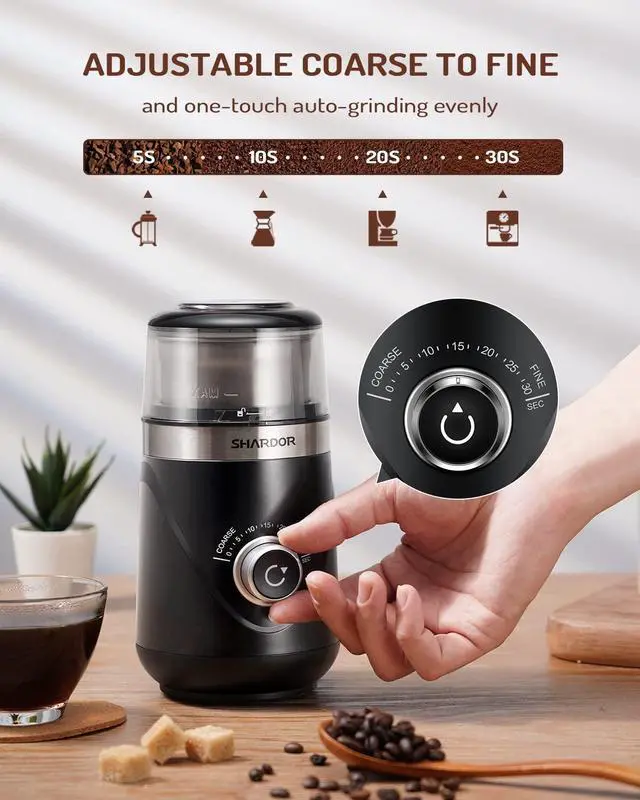 Alt view image 8 of 12 - Electric Super Silent Blade Coffee Grinder, Timed Grind Control Rotary Knob, Adjustable Coarse to Fine for Coffee Beans, Spices & Herbs, with 1 Removable Stainless Steel Bowl, Black
