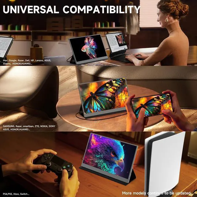 Alt view image 10 of 14 - Portable Monitor 15.6inch 1080P FHD, USB-C HDMI Computer Display, HDR IPS Gaming Monitor w/Premium Smart Cover & Screen Protector, Dual Speakers, for Laptop PC MAC Phone PS4 Xbox Switch, Grey