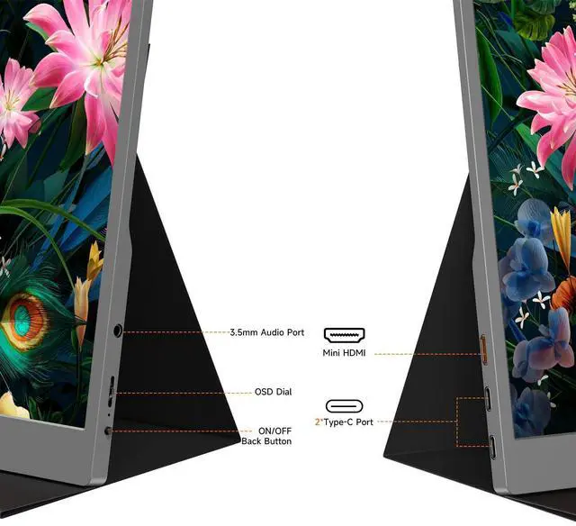 Alt view image 11 of 14 - Portable Monitor 15.6inch 1080P FHD, USB-C HDMI Computer Display, HDR IPS Gaming Monitor w/Premium Smart Cover & Screen Protector, Dual Speakers, for Laptop PC MAC Phone PS4 Xbox Switch, Grey