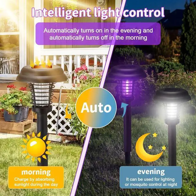 Alt view image 9 of 12 - 4 Pcs Solar Bug Zapper Waterproof Mosquito Zapper Killer and Lighting Repellent Lamp for Indoor Outdoor Use Garden Patio Lawn (Plastic,Purple & White Light)