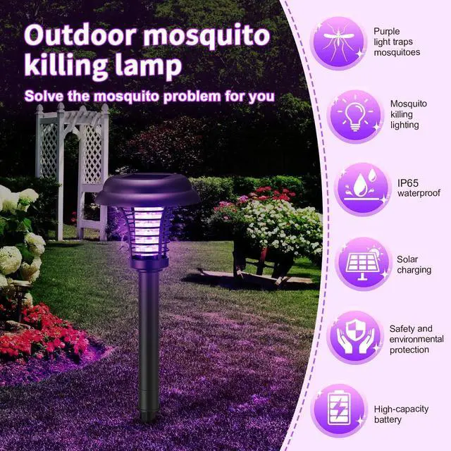 Alt view image 7 of 12 - 4 Pcs Solar Bug Zapper Waterproof Mosquito Zapper Killer and Lighting Repellent Lamp for Indoor Outdoor Use Garden Patio Lawn (Plastic,Purple & White Light)