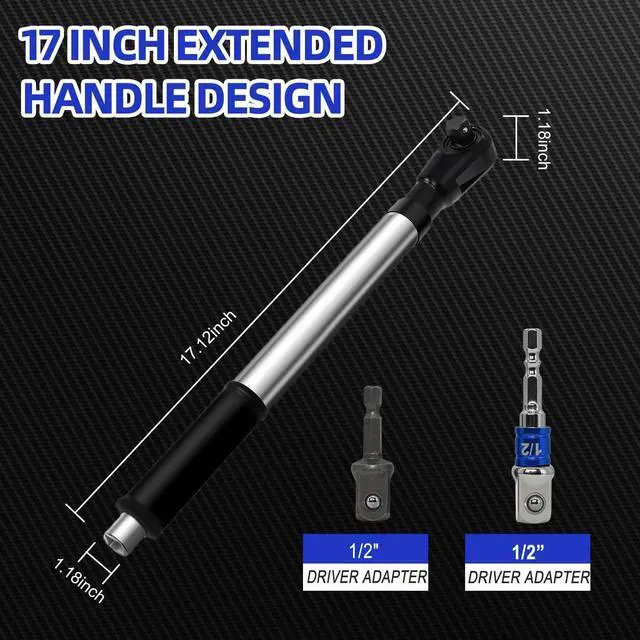 Alt view image 11 of 14 - 1/2" Offset Extension Wrench Impact,3-in-1 Manual/Electric/Pneumatic Impact Extension Ratchet for Narrow Spaces,With two electric brick adapters