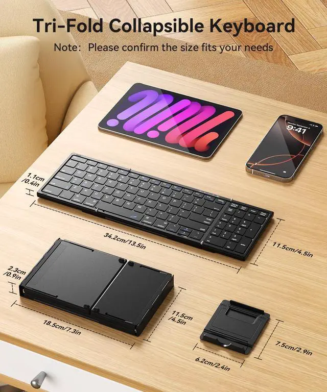Alt view image 9 of 14 - Foldable Bluetooth Keyboard with Touchpad & Number Pad, 3 Devices (2.4G+BTx2) Fold Portable Keyboard, Full Size Key Large Trackpad Wireless Travel Rechargeable Keyboards for Android Windows iOS Tablet