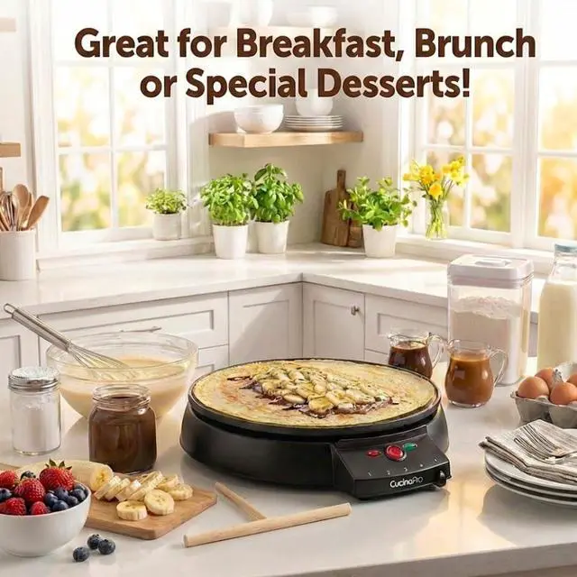 Alt view image 10 of 14 - 12" Griddle & Crepe Maker, Non-Stick Electric Crepe Pan with Batter Spreader & Recipe Guide- Dual Use Hot Plate for Mothers Day Brunch Blintzes, Eggs, Pancakes- Portable, Adjustable Temp Settings