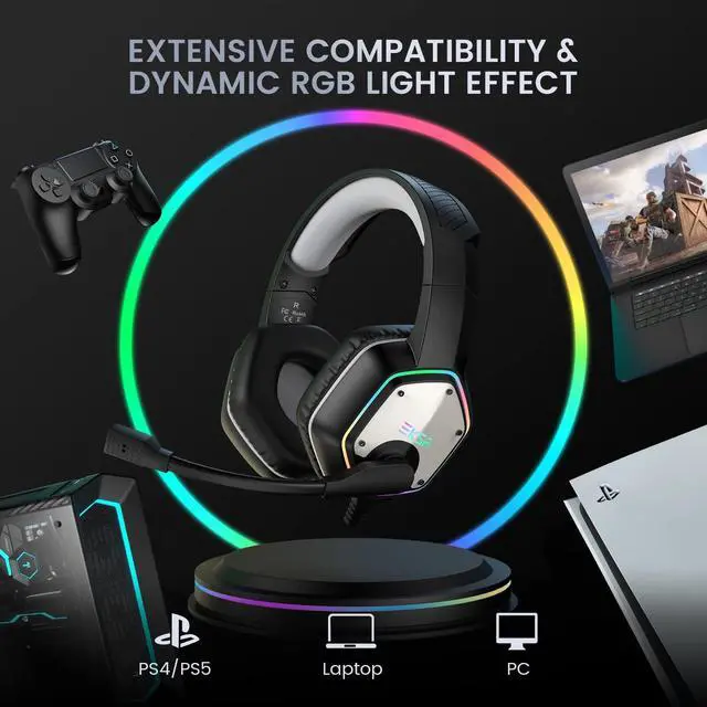 Alt view image 14 of 14 - E1000 USB Gaming Headset for PC, Computer Headphones with Microphone/Mic Noise Cancelling, 7.1 Surround Sound, RGB Light - Wired Headphones for PS4, PS5 Console, Laptop, Call Center