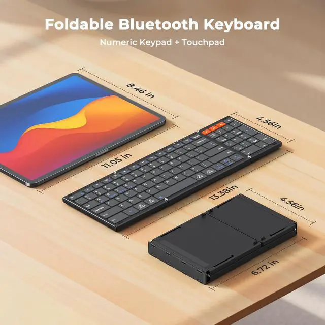 Alt view image 12 of 14 - New Foldable Bluetooth Keyboard with Touchpad, Portable Wireless Keyboard with Numeric Keypad, Full-Size Rechargeable Business Travel for iPad Phone Laptop PC iOS, 2026 New Upgrade