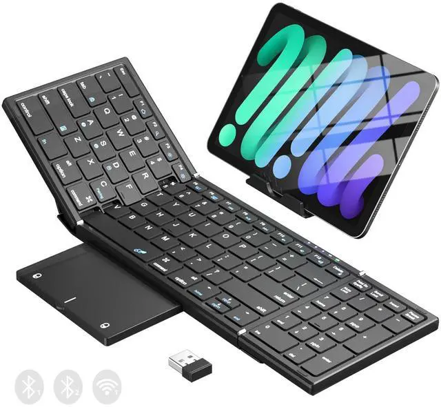 Alt view image 8 of 14 - Foldable Bluetooth Keyboard with Touchpad & Number Pad, 3 Devices (2.4G+BTx2) Fold Portable Keyboard, Full Size Key Large Trackpad Wireless Travel Rechargeable Keyboards for Android Windows iOS Tablet