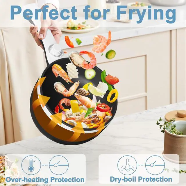 Alt view image 9 of 14 - Hot Pot Electric Upgraded, Non-Stick Sauté Pan, Rapid Noodles Electric Pot, 1.5L Mini Portable Hot Pot for Steak, Egg, Fried Rice, Ramen, Oatmeal, Soup with Power Adjustment
