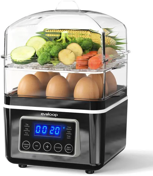 Alt view image 8 of 14 - 2 Tiers Electric Food Steamer for Cooking, 4 QT Digital Multi Vegetable Steamer with BPA-Free Stackable Baskets, Rapid Egg Cooker Egg Steamer with Auto Shut-Off, Ideal for Veggies, Seafood, Rice