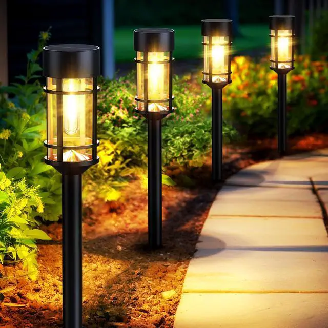 Alt view image 7 of 12 - Solar Pathway Lights, 8 Pack LED Solar Lights Outdoor Waterproof, Glass Metal Garden Lighting for Yard Path Landscape Lawn Walkway Driveway, 3000K