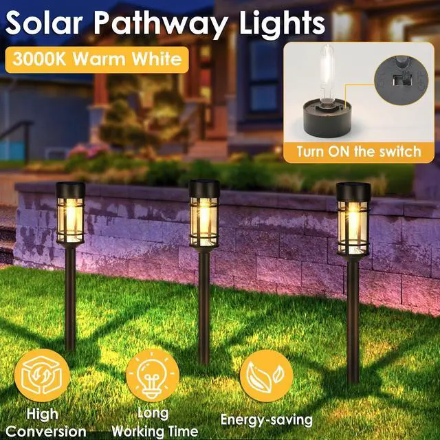 Alt view image 9 of 12 - Solar Pathway Lights, 8 Pack LED Solar Lights Outdoor Waterproof, Glass Metal Garden Lighting for Yard Path Landscape Lawn Walkway Driveway, 3000K