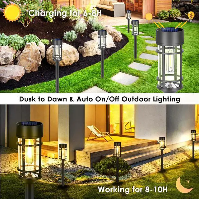 Alt view image 11 of 12 - Solar Pathway Lights, 8 Pack LED Solar Lights Outdoor Waterproof, Glass Metal Garden Lighting for Yard Path Landscape Lawn Walkway Driveway, 3000K