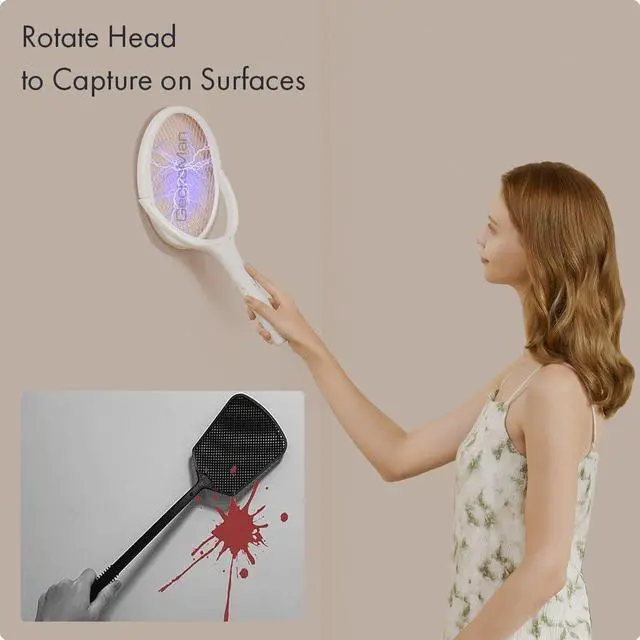 Alt view image 9 of 14 - 2-Pack Rotating Head Electric Fly Swatter Racket Rechargeable Bug Zapper Racket Bug Zapper Indoor Fly Zapper Mosquito Zapper Flies Killer for Indoors, with 2 Telescopic Extensions