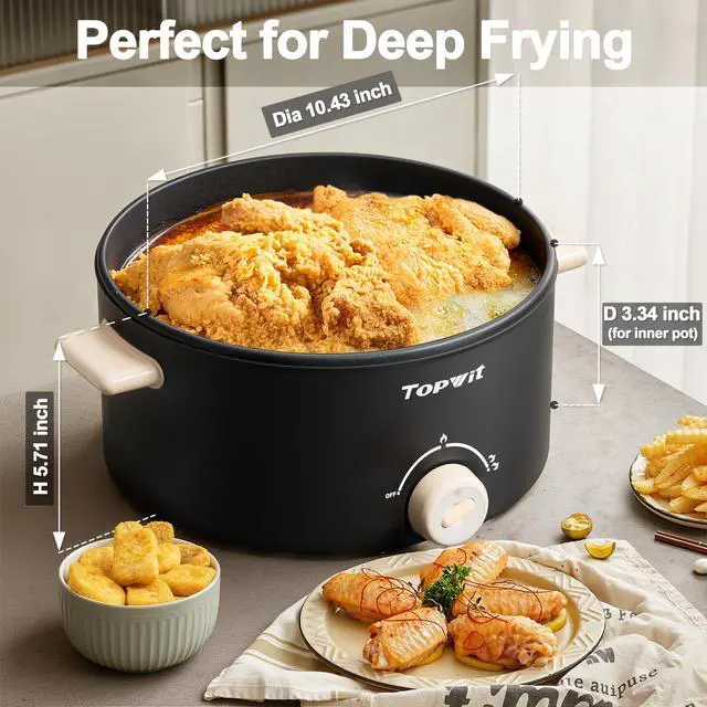 Alt view image 10 of 14 - Hot Pot Electric, 4L Electric Pot with Non-Stick Coating, Dual Power Electric Cooker for Deep Frying, Steak, Pasta, Multi-Functional Large Capaity Shabu Shabu Pot for Party, Dark Black