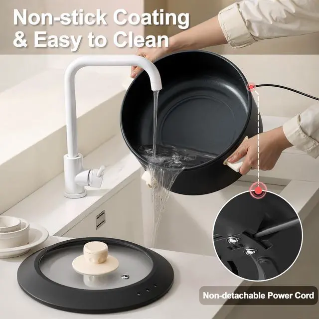 Alt view image 11 of 14 - Hot Pot Electric, 4L Electric Pot with Non-Stick Coating, Dual Power Electric Cooker for Deep Frying, Steak, Pasta, Multi-Functional Large Capaity Shabu Shabu Pot for Party, Dark Black