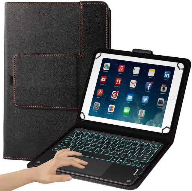 Alt view image 7 of 12 - TouchPad Keyboard case for 9",9.7",10.1",10.2",10.5",10.9",11" Tablets,2-in-1 Bluetooth Wireless Keyboard with Touchpad,7 Colors Backlit & Leather Folio Cover(Black)