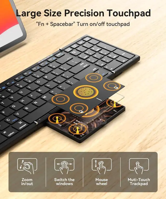 Alt view image 12 of 14 - Foldable Bluetooth Keyboard with Touchpad & Number Pad, 3 Devices (2.4G+BTx2) Fold Portable Keyboard, Full Size Key Large Trackpad Wireless Travel Rechargeable Keyboards for Android Windows iOS Tablet