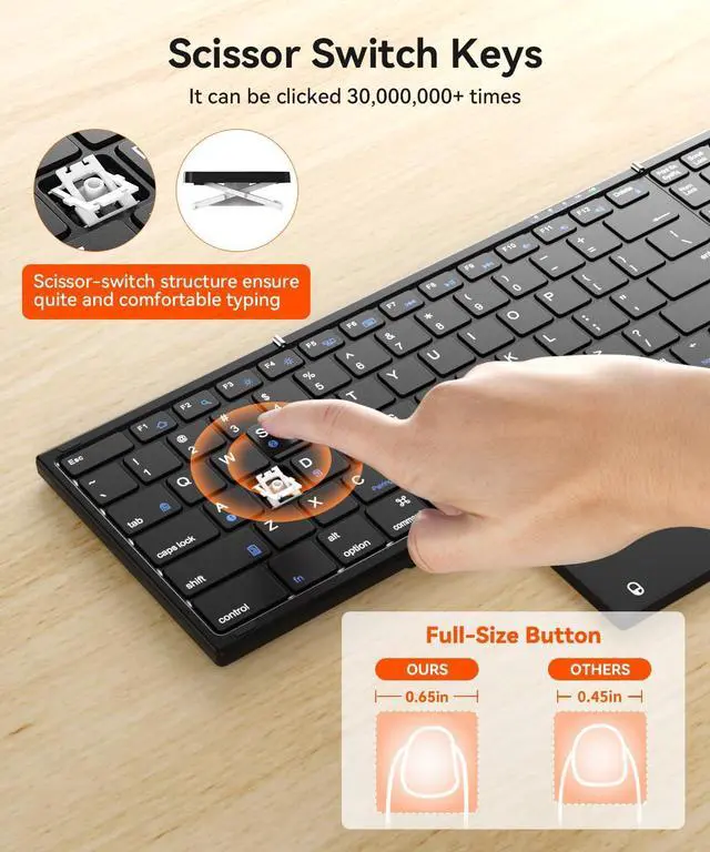 Alt view image 11 of 14 - Foldable Bluetooth Keyboard with Touchpad & Number Pad, 3 Devices (2.4G+BTx2) Fold Portable Keyboard, Full Size Key Large Trackpad Wireless Travel Rechargeable Keyboards for Android Windows iOS Tablet