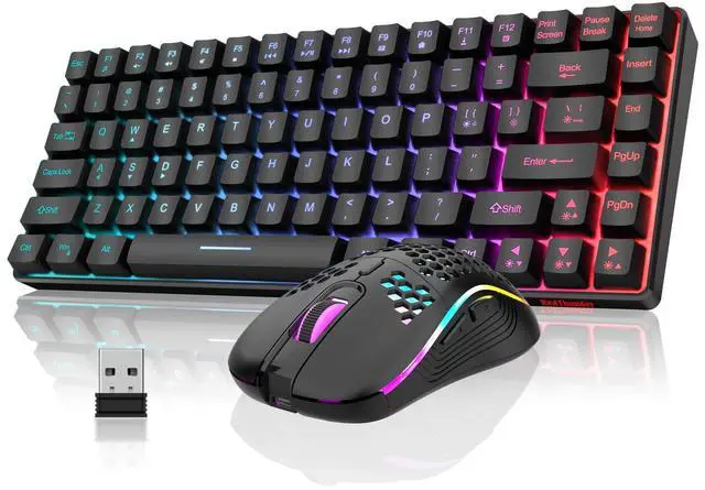 Alt view image 7 of 11 - K84 Wireless Keyboard and Mouse Combo, Rainbow Backlit Rechargeable Battery, 75% Layout TKL Ultra Compact Gaming Keyboard & Lightweight 3200 DPI Honeycomb Optical Mouse (Black)