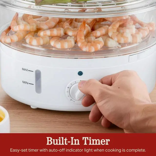 Alt view image 13 of 14 - Vegetable Steamer Rice Cooker- 6.3 Quart Electric Steam Appliance with Timer for Healthy Fish, Eggs, Vegetables, Rice, Baby Food by Classic Cuisine, 11"D x 11"W x 12.25"H