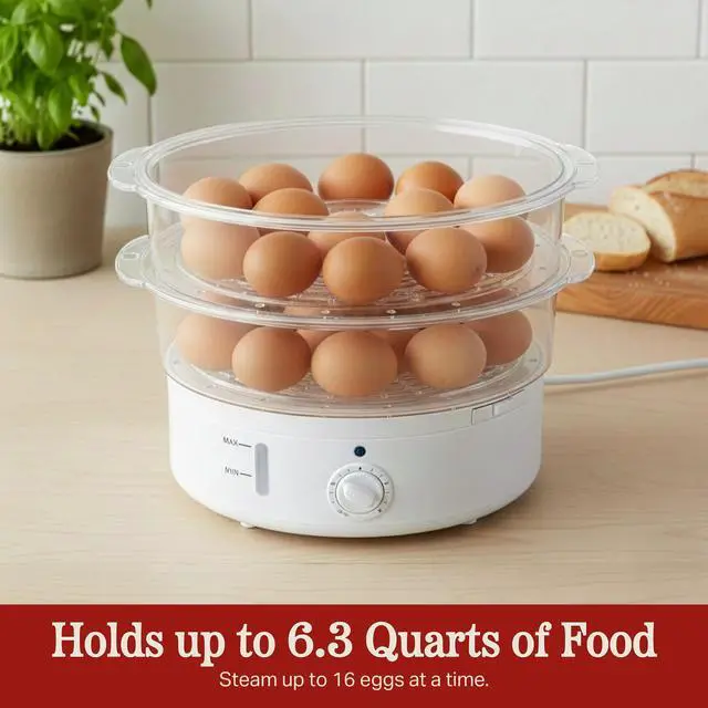 Alt view image 11 of 14 - Vegetable Steamer Rice Cooker- 6.3 Quart Electric Steam Appliance with Timer for Healthy Fish, Eggs, Vegetables, Rice, Baby Food by Classic Cuisine, 11"D x 11"W x 12.25"H