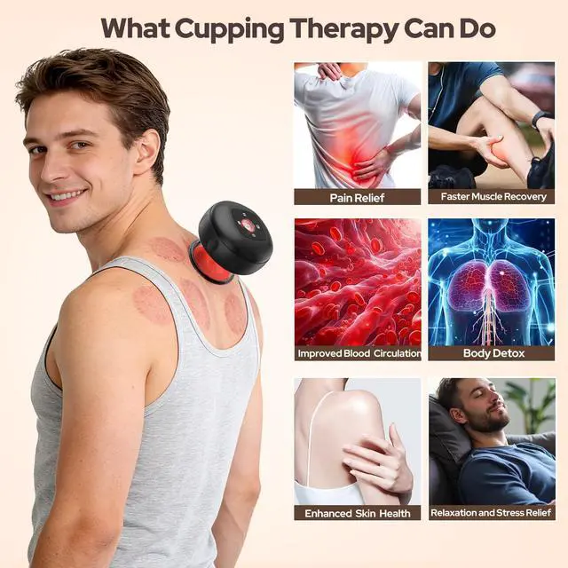 Alt view image 11 of 11 - 7-in-1 Electric Cupping Set, 12 Levels Cupping Kit for Massage Therapy for Targeted Pain Relief, Knots, Aches, Muscle Soreness - 2Pcs(Black)