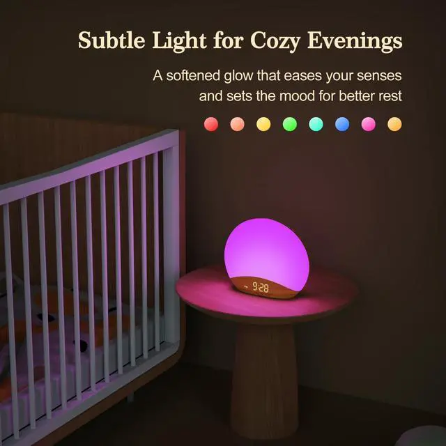 Alt view image 13 of 14 - Wood Grain Sunrise Alarm Clock and Sound Machine Nightlight, Digital Dimmable Clock for Bedroom, 26 Sleep Sounds, White Noise Machine for Baby, Adults, Wake Up Light Alarm Clock for Kids