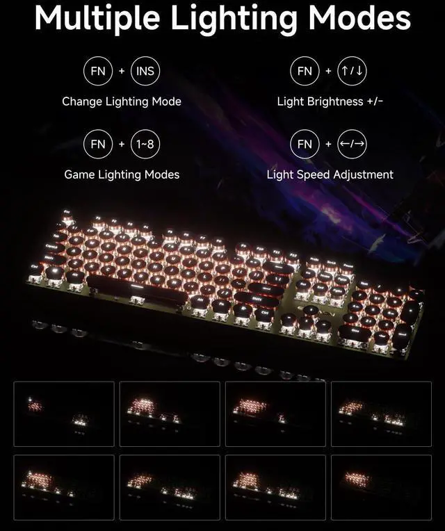 Alt view image 11 of 14 - EWEADN Typewriter Style Mechanical Keyboard, Wired Typewriter Keyboards,104 Keys Backlit LED Metal Keyboards, Media Control Knob, Wired Computer Keyboard Pink Switch for Windows/Mac/PC-Green