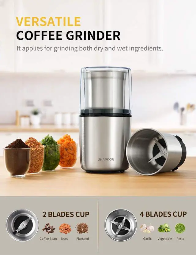 Alt view image 9 of 14 - Electric Coffee Grinder Herb Blade Grinder Spices Grinder with 2 Removable Stainless Steel Bowls, Silver