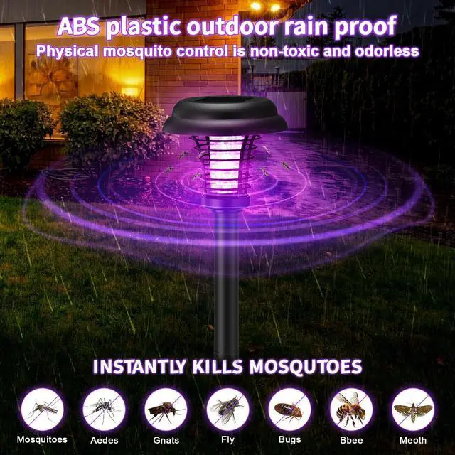 Alt view image 8 of 12 - 4 Pcs Solar Bug Zapper Waterproof Mosquito Zapper Killer and Lighting Repellent Lamp for Indoor Outdoor Use Garden Patio Lawn (Plastic,Purple & White Light)