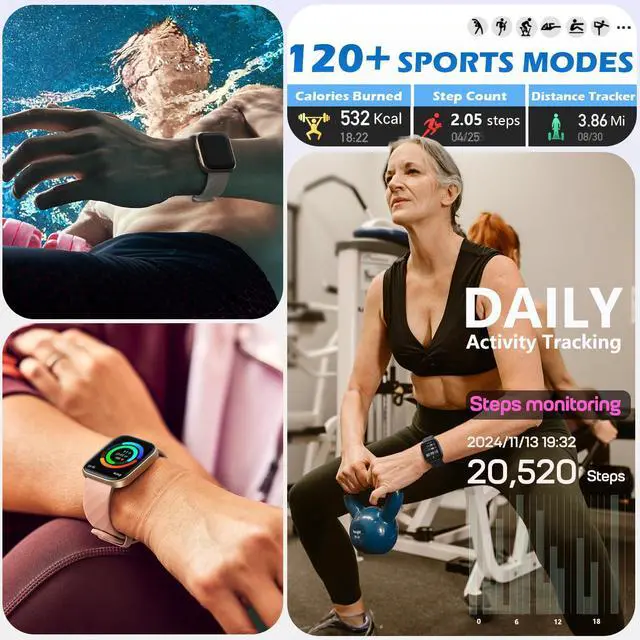 Alt view image 14 of 14 - Health Fitness Tracker with 24/7 Heart Rate/Blood Pressure Monitor, Blood Oxy-gen/Sleep Tracking, 120+ Sports Activity Tracker, Smart Watch (Make/Answer Call) with Step Counter for Women Men