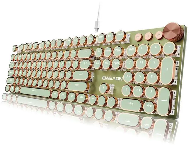 Alt view image 8 of 14 - EWEADN Typewriter Style Mechanical Keyboard, Wired Typewriter Keyboards,104 Keys Backlit LED Metal Keyboards, Media Control Knob, Wired Computer Keyboard Pink Switch for Windows/Mac/PC-Green