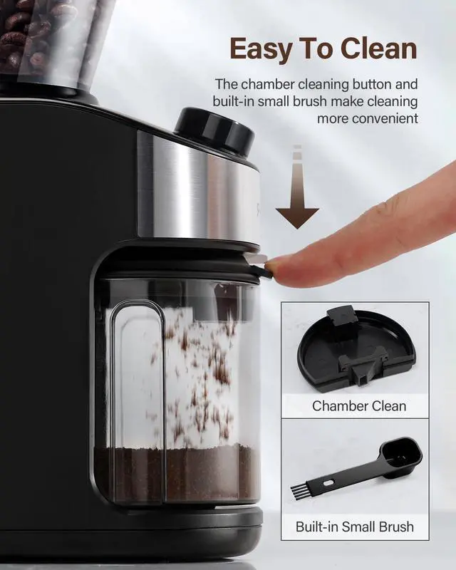 Alt view image 11 of 12 - Burr Coffee Grinder Electric with 32 Grinding Sizes 3.0,Coffee Bean Grinder with 40 Seconds Adjustable Electronic Timer, Coffee Grinders for Home Use with Chamber Cleaning Button,Black