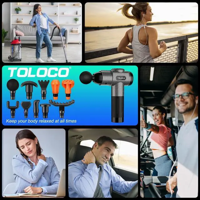 Alt view image 11 of 12 - Massage Gun, Deep Tissue Back Massage for Athletes for Pain Relief, Percussion Massager with 10 Massages Heads & Silent Brushless Motor, Valentines Day Gifts for Him Her, Carbon