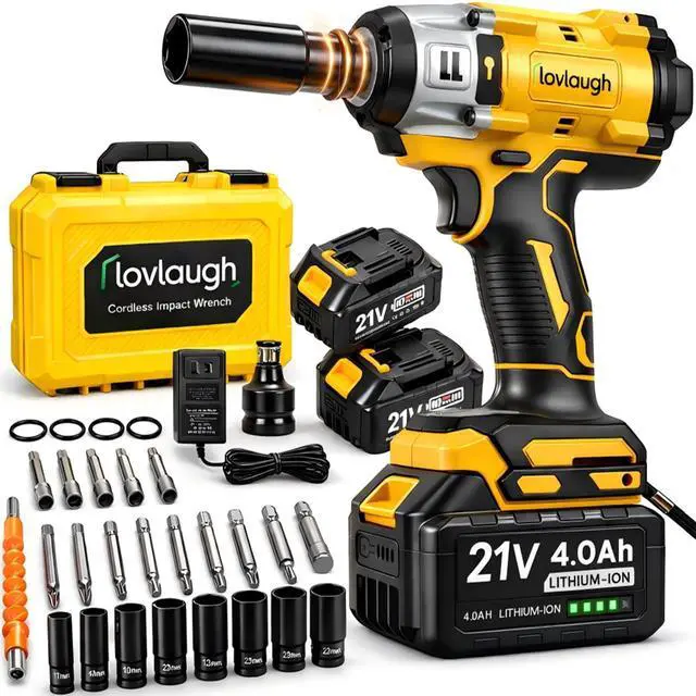Alt view image 8 of 14 - Cordless Impact Wrench 1/2 Inch, 350N.m(250 Ft-lbs) High Torque, Brushless Motor, 2x 4.0Ah Batteries & Fast Charger, 0-3300RPM, 7 Sockets & Bits Set, Electric Impact Gun for Automotive Repair & DIY