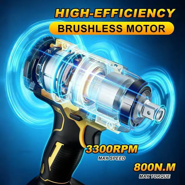 Alt view image 10 of 14 - Cordless Impact Wrench 1/2 Inch, 350N.m(250 Ft-lbs) High Torque, Brushless Motor, 2x 4.0Ah Batteries & Fast Charger, 0-3300RPM, 7 Sockets & Bits Set, Electric Impact Gun for Automotive Repair & DIY