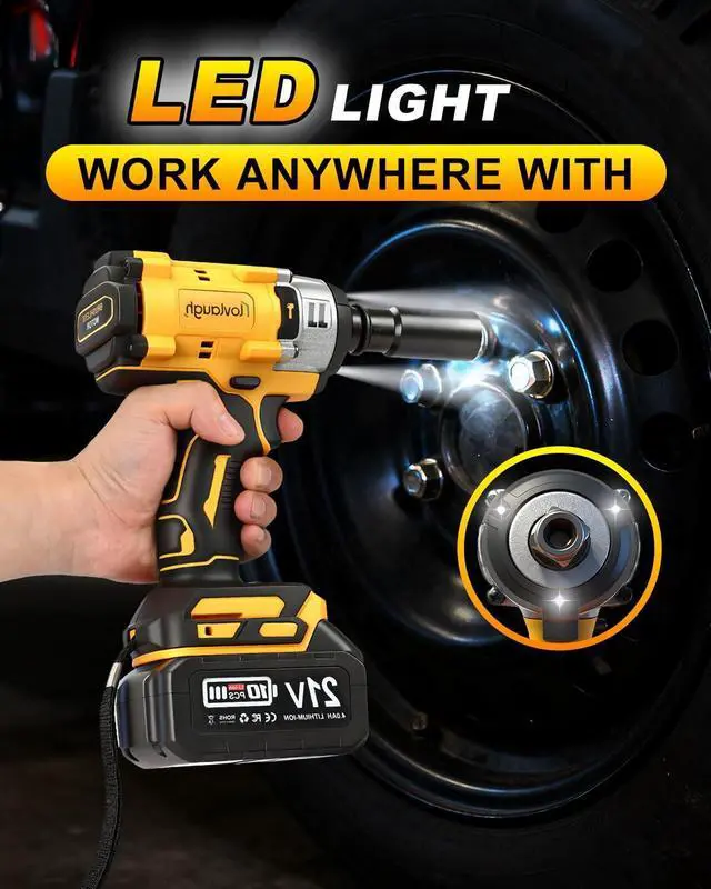 Alt view image 12 of 14 - Cordless Impact Wrench 1/2 Inch, 350N.m(250 Ft-lbs) High Torque, Brushless Motor, 2x 4.0Ah Batteries & Fast Charger, 0-3300RPM, 7 Sockets & Bits Set, Electric Impact Gun for Automotive Repair & DIY