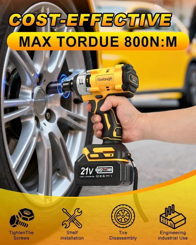 Alt view image 9 of 14 - Cordless Impact Wrench 1/2 Inch, 350N.m(250 Ft-lbs) High Torque, Brushless Motor, 2x 4.0Ah Batteries & Fast Charger, 0-3300RPM, 7 Sockets & Bits Set, Electric Impact Gun for Automotive Repair & DIY