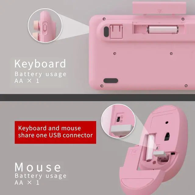 Alt view image 11 of 12 - Colorful Computer Wireless Keyboard Mice Combo, Retro Typewriter Flexible Keys Office Full-Sized Keyboard, 2.4GHz Dropout-Free Connection and Optical Mouse (Pink-Colorful)