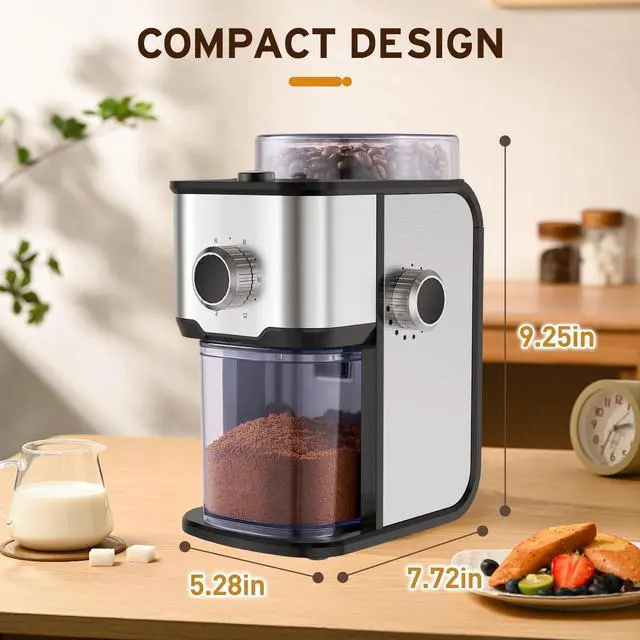 Alt view image 12 of 14 - Flat Burr Coffee Grinder Electric, Adjustable Coffee Grinder for Home Use, Compact Coffee Beans Grinder with 14 Grind Settings, 2-12 Cups for Home & Office