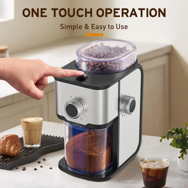 Alt view image 9 of 14 - Flat Burr Coffee Grinder Electric, Adjustable Coffee Grinder for Home Use, Compact Coffee Beans Grinder with 14 Grind Settings, 2-12 Cups for Home & Office