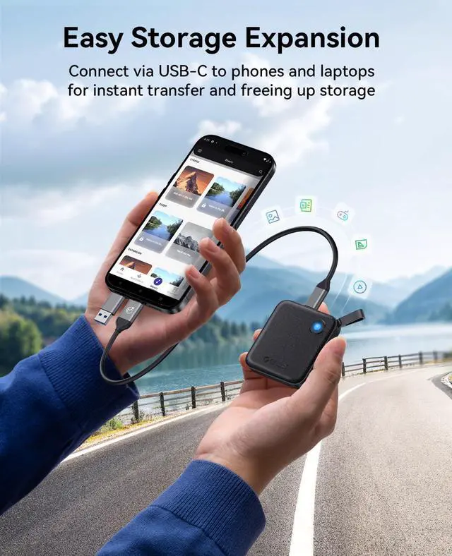 Alt view image 8 of 14 - Portable SSD 256 GB with 2 in 1 USB C Cable, External Solid State Drives, Up to 460MB/s, Status Indicator, Reliable Storage for USB-C Smartphone, Tablet, PC - B5PLUS